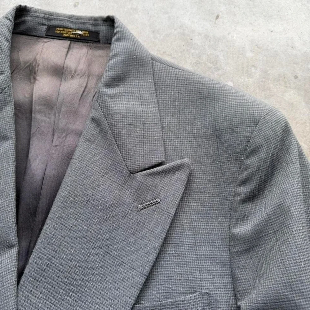 Vintage Milano Grey Double Breasted Houndstooth plaid full suit jacket and pants - Picture 3 of 8